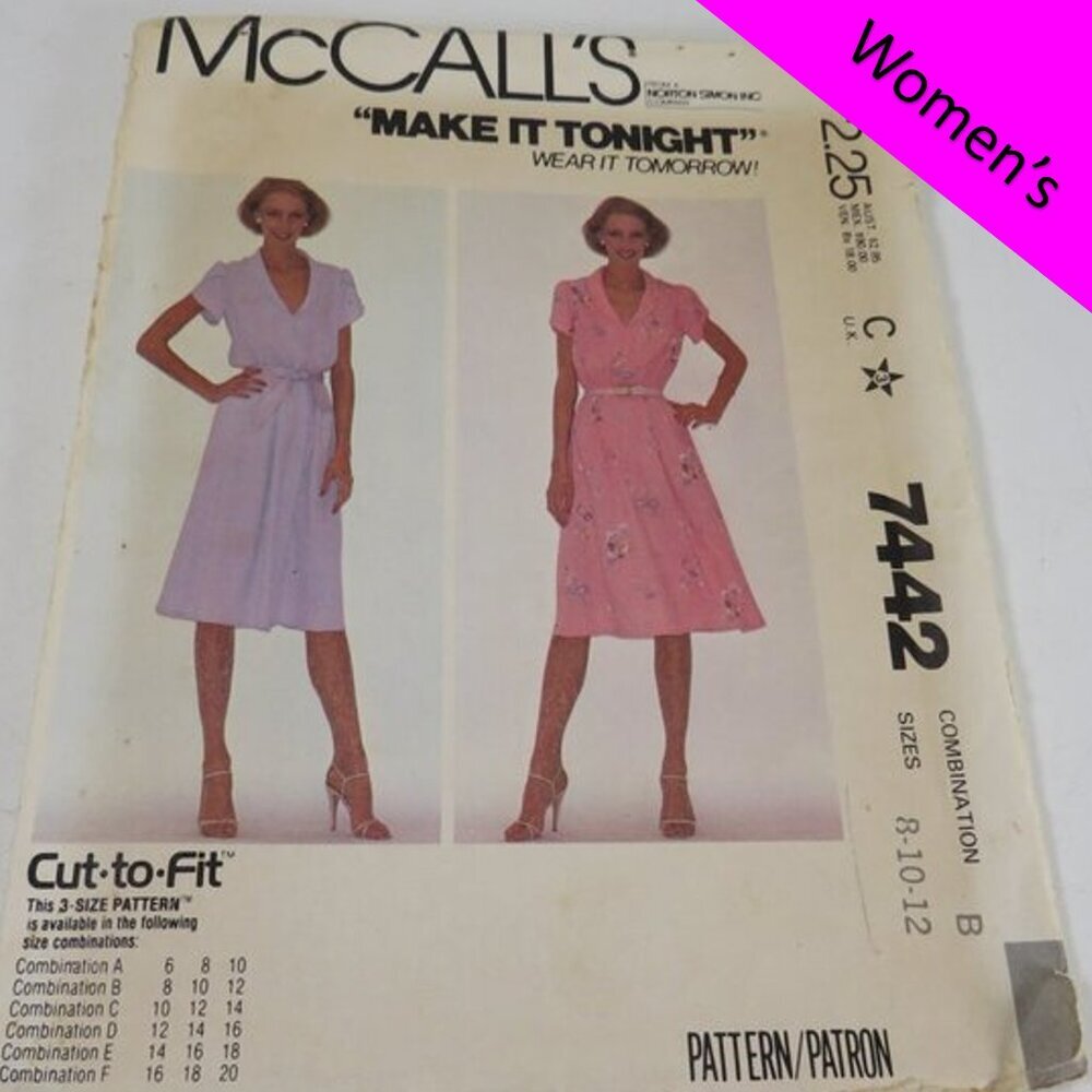 McCalls 7442 EASY Clothing Pattern size 8 Comb. B Dress